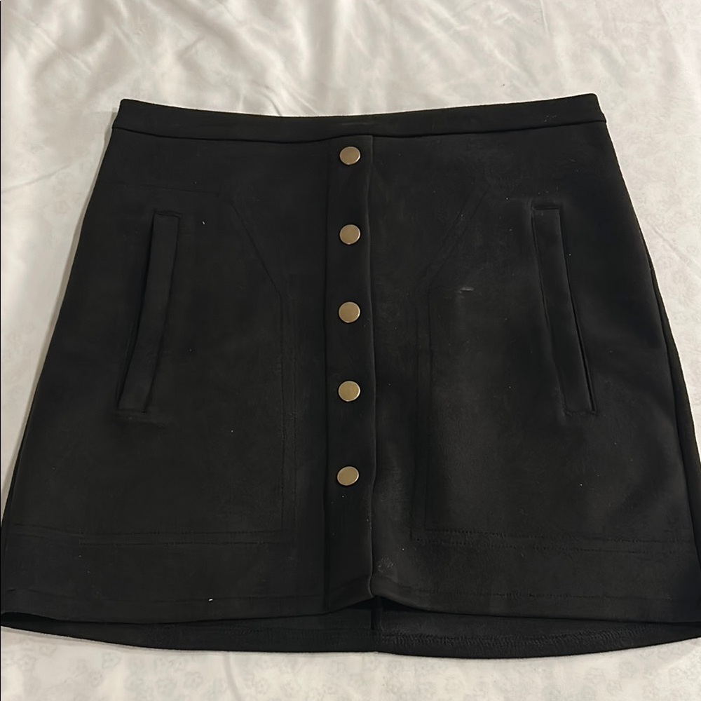 Black Button Mini Skirt